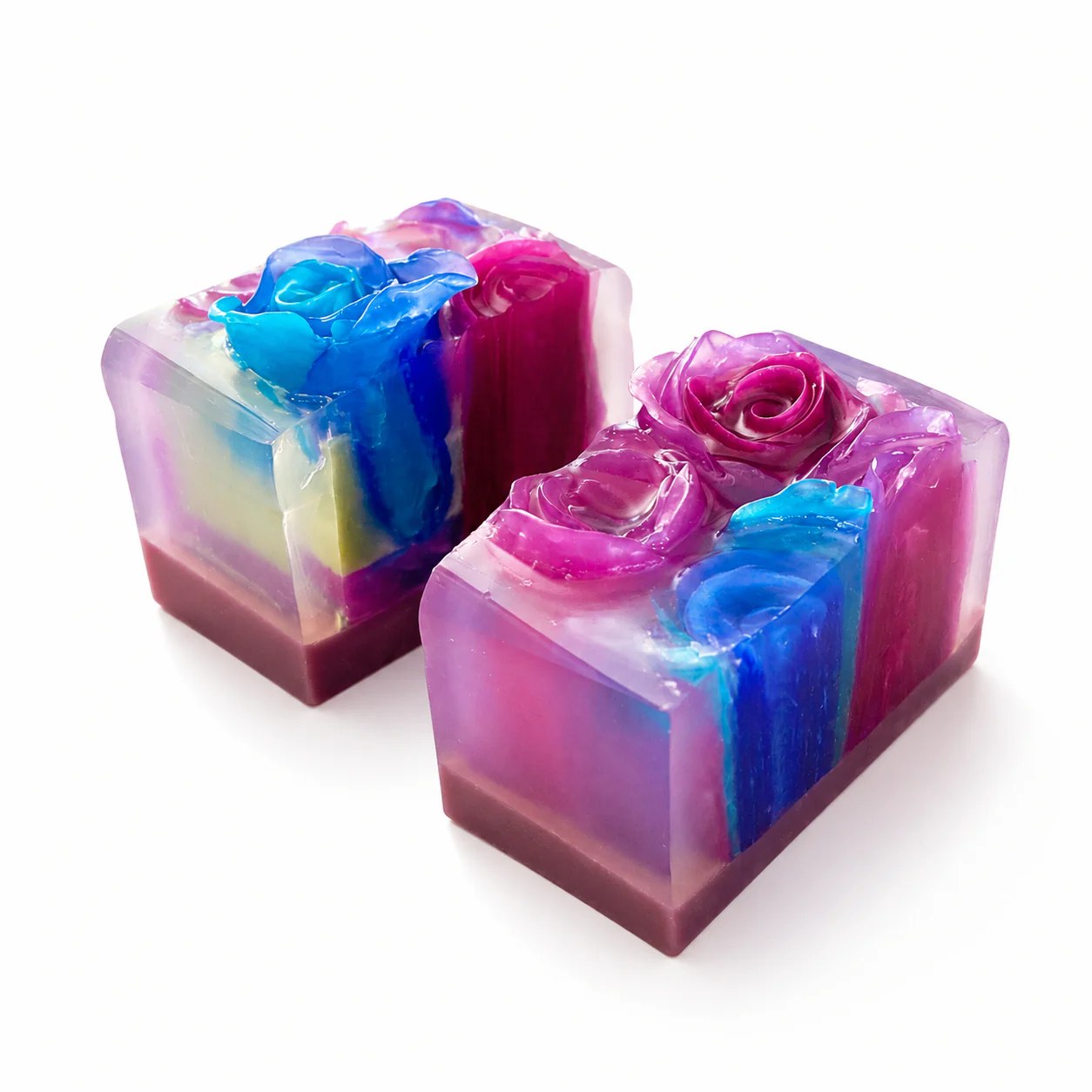 Queen Mary Rose garden soap bars with rose flowers on a white background